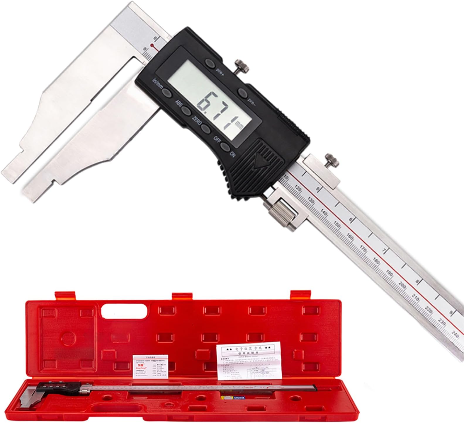 20 Inch Digital Caliper Long Jaw Heavy Duty Electronic Caliper with 8" Jaw Depth, ID/OD Measuring Tool, 0.0005"/ 0.01mm, Metric/Imperial, Stainless Steel