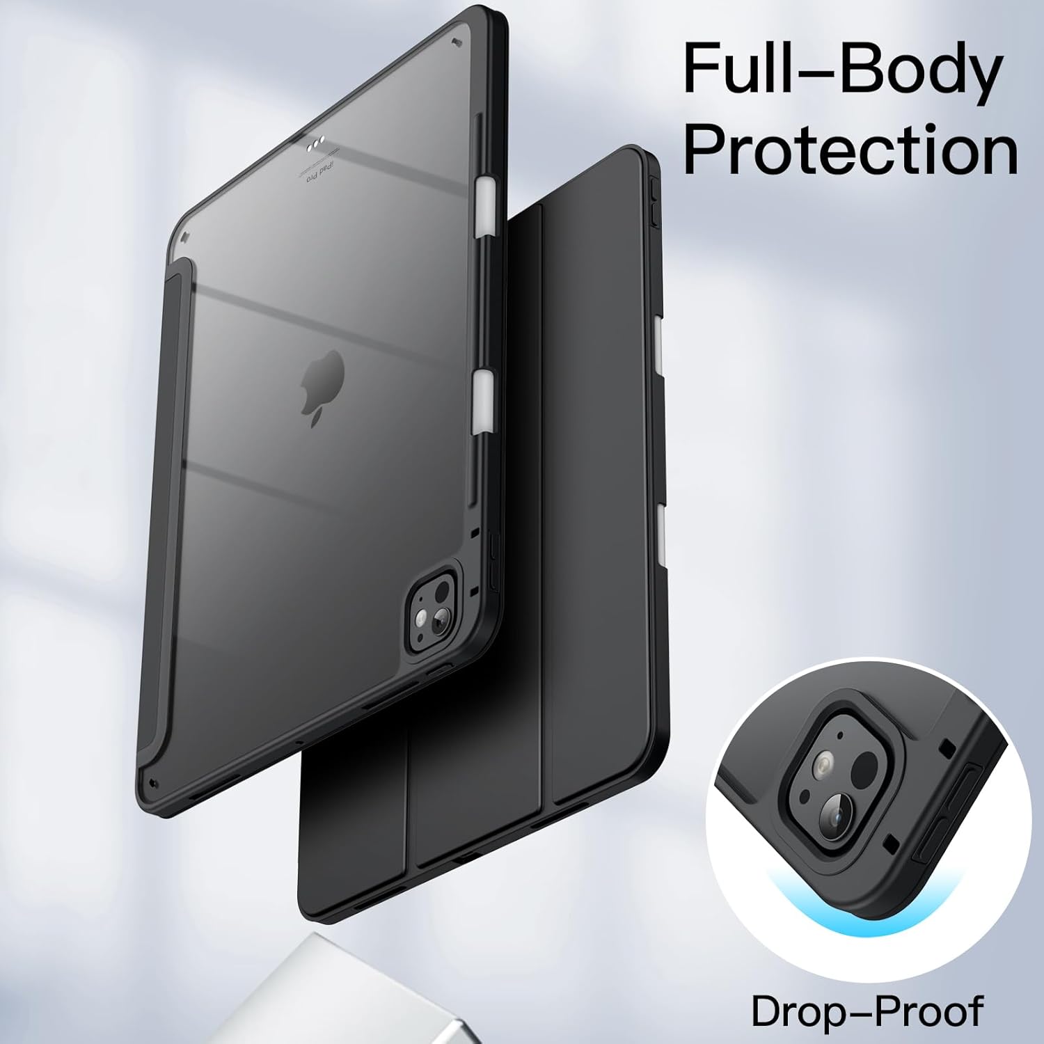 JETech Case for iPad Pro 13-Inch M5/M4 (2025/2024) with Pencil Holder, Clear Transparent Back Shell Slim Stand Shockproof Tablet Cover, Auto Wake/Sleep (Black) - Image 4