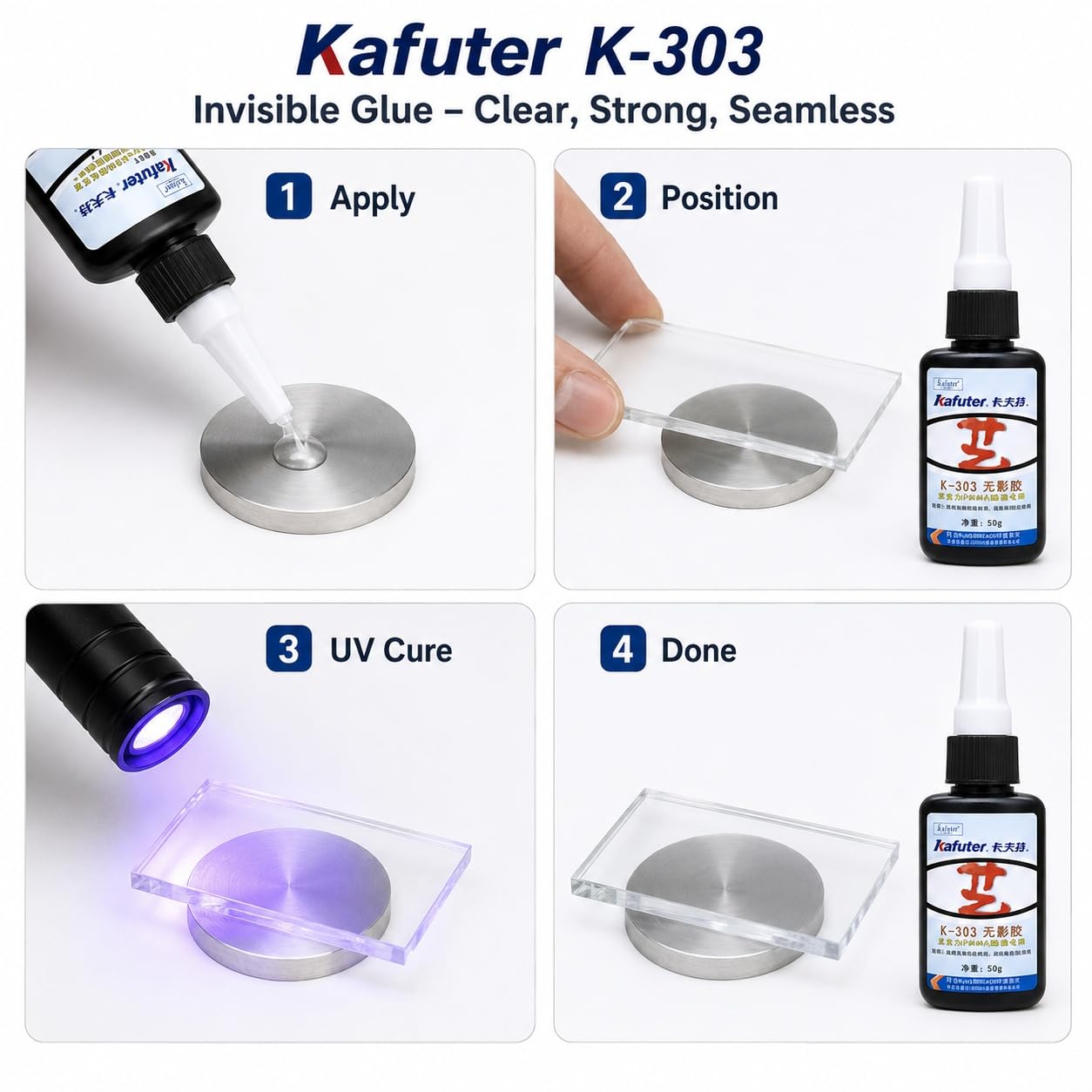 VIDOO Kafuter K-303 Elastyczny Uszczelniacz Kopolimeru Akrylowego, Uszczelniacz Kopolimeru Akrylowego Łączenia Plastiku ze Szkłem, Żel Wstępnego Mocowania 10 Sekund, Pleksiglas Optyczny, 250g