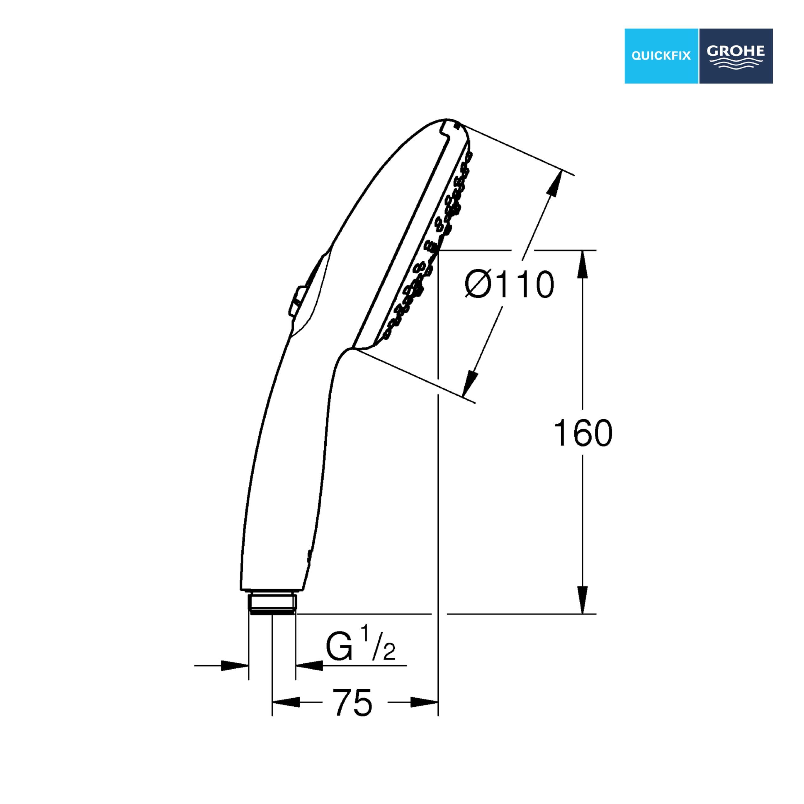 Grohe 2794610E Vitalio 110 słuchawka prysznicowa, bardzo energooszczędna, 6 l na min (2 rodzaje strumienia, standardowe przyłącze, silikonowy pierścień chroni w razie upadku), okrągła, chrom, 2794810E