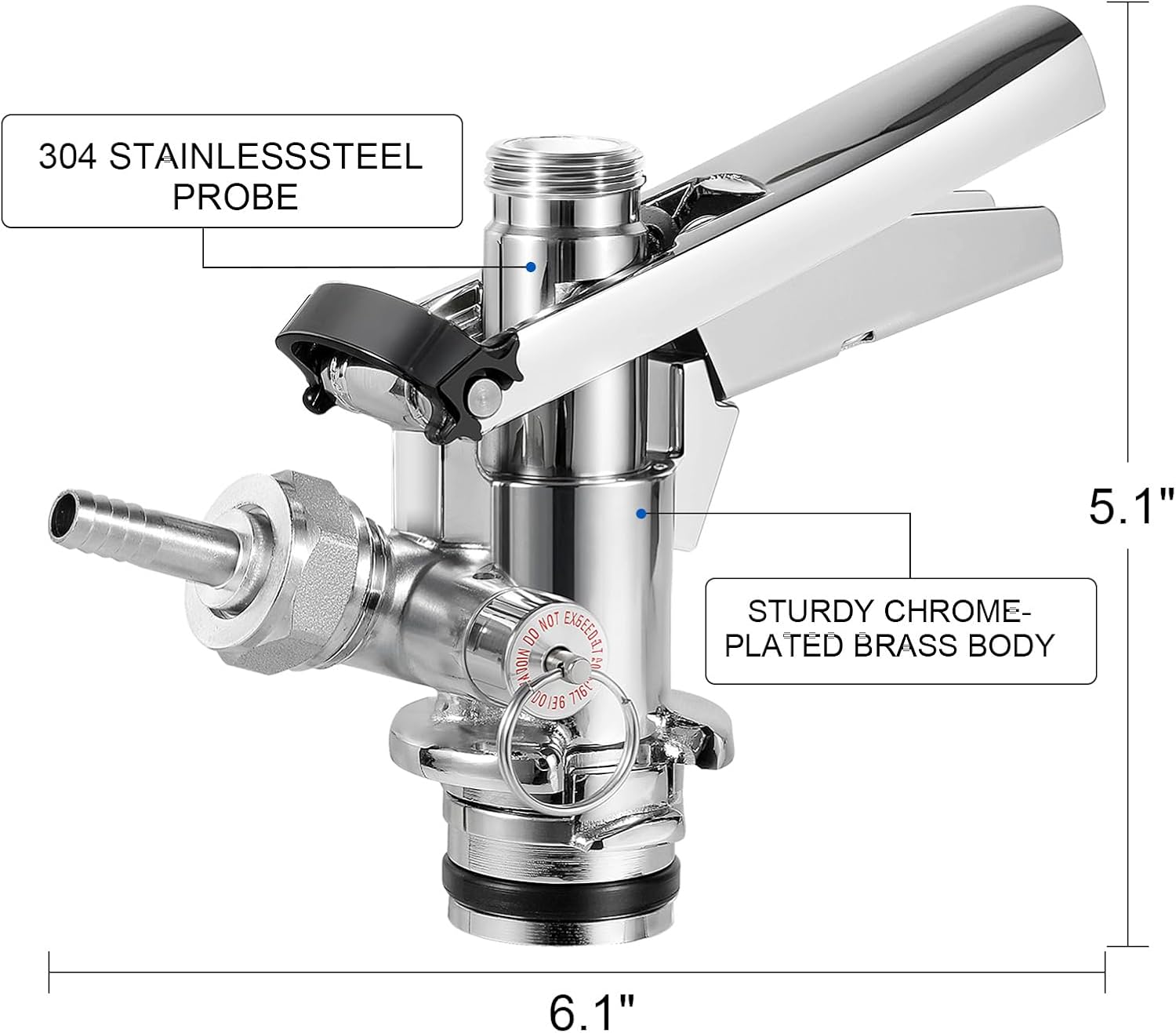 Keg Coupler for Sankey U System, 304 Stainless Steel Probe U-Type Keg Coupler Beer Keg Tap Dispenser, Kegerator Homebrew Parts for I.D 5/16'' Beer Gas Line with Hose Clamps