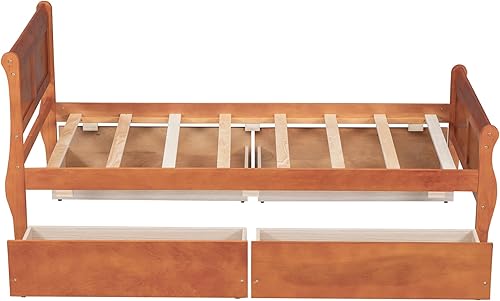 Miniatura 77 de Cama de plataforma de madera de tamaño individual con cabecera en forma de casa, soporte de listones de madera, para dormitorio de niños, niñas,
