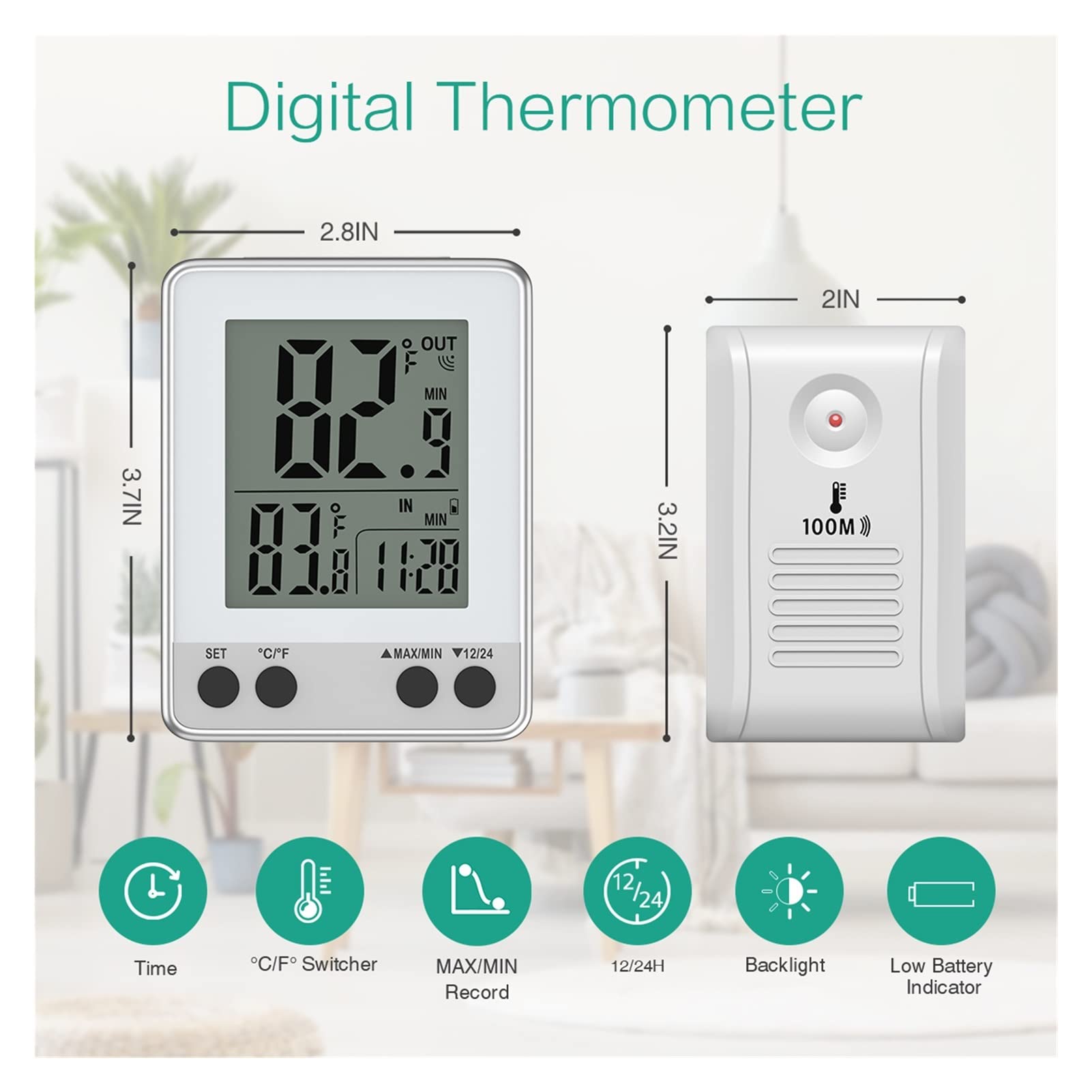 Termómetros para piscinas Termómetro digital al aire libre Sensor inalámbrico Monitor de temperatura interior Lcd Relojes de mesa de escritorio para piscinas interiores y exteriores, spas y jacuzzis