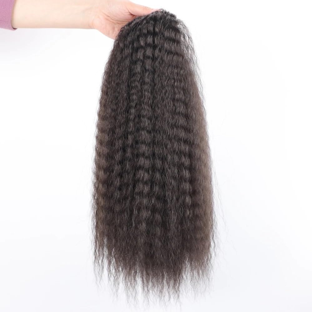 afro loki, kucyk ze sznurkiem, odporne na wysokie temperatury włókna syntetyczne, głęboko kręcone, puszyste, do codziennego użytku (naturalna czerń, 61 cm)