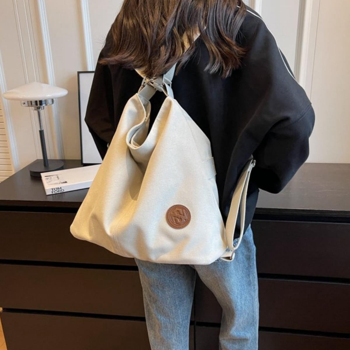 IAMUHI Canvas Shoulder Bag Convertible Backpack Casual Crossbody Bag Tote Purse for Daily/Travel/Work