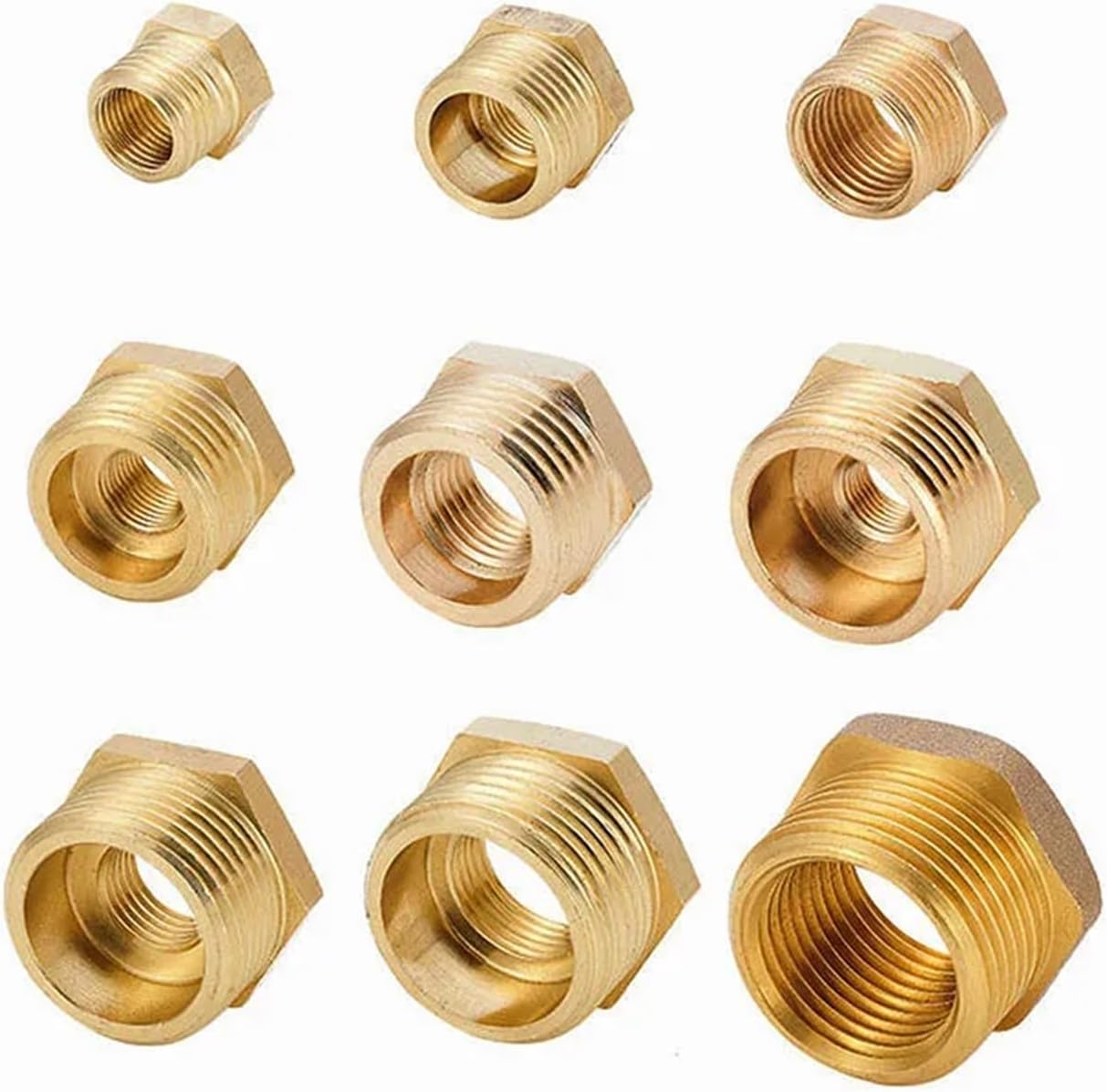 Brass Adapter Fitting Hexagon Bush Bushing Male To Female Connector 1/8" 1/4" 3/8" 1/2" 3/4" 1" 1Pcs(1l4F to 3l8M)