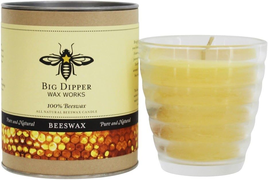 Big Dipper Wax Works Beeswax Glass Candle, Reusable Beehive