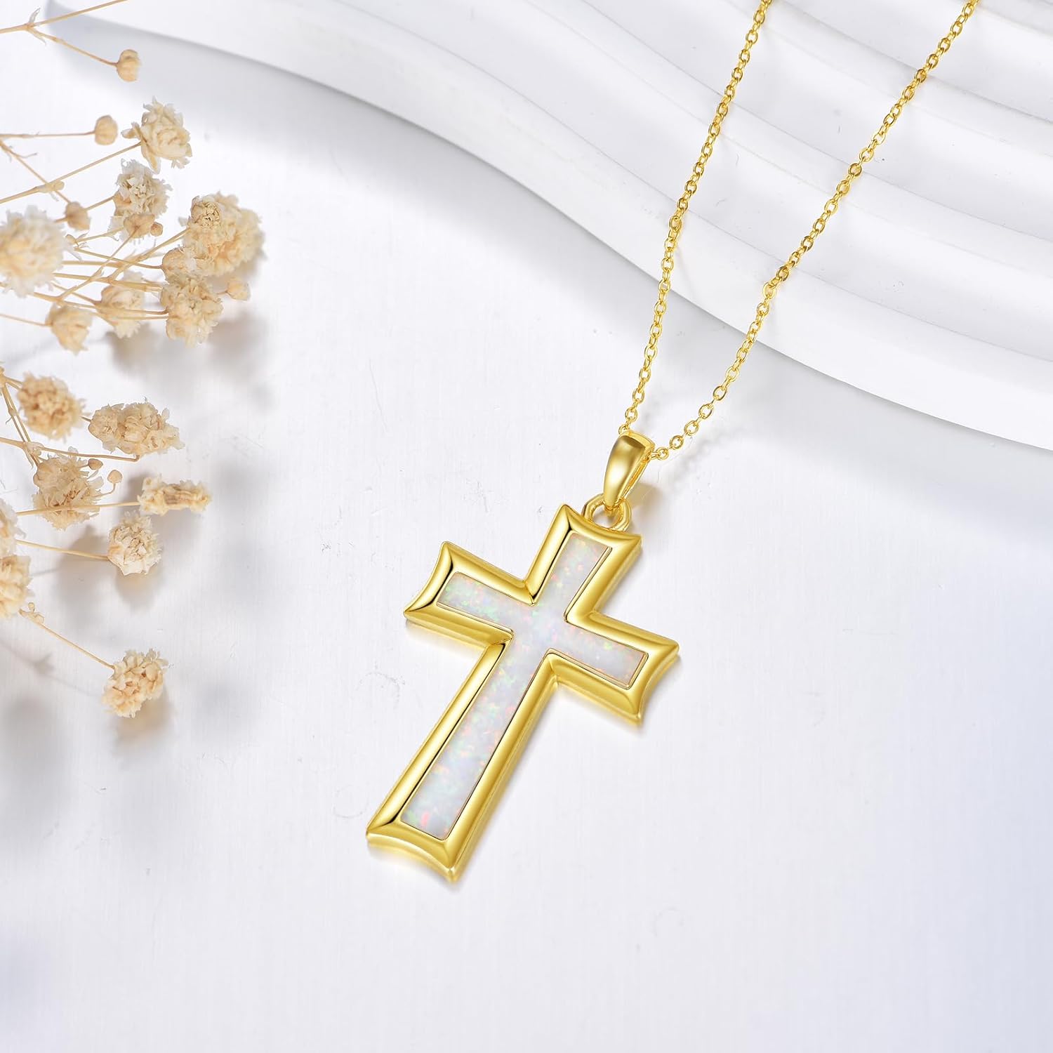 LUHE Cross Necklace for Women Sterling Silver Cross Pendant Necklace Opal Jewelry Religious Jewelry Christian Gifts - Image 2