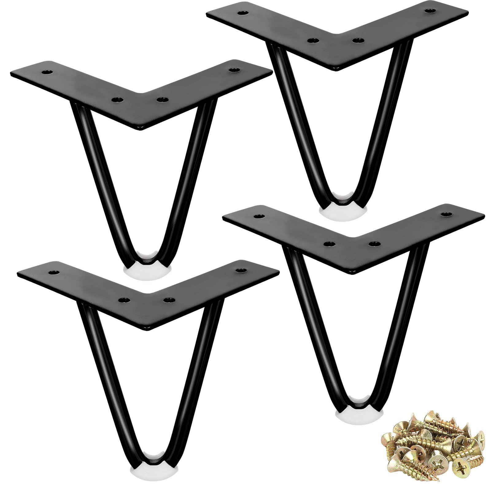 ASelected 4PCS Hairpin Legs, Heavy Duty Metal Furniture Table with Rubber Floor Protectors Screws for DIY Cabinet Wardrobe Nightstand Cupboard coffee Sofa, 10CM, (Black)