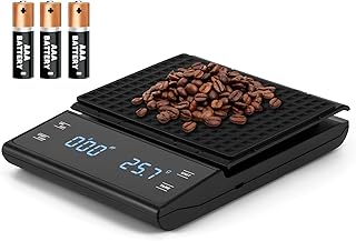 Kaffeewaage Digitale mit 3 AAA Batterie, Bis 3kg/0,1g, Batteriebetrieben Espresso Waage mit Timer, Multifunktionale Waage Küchenwaage für den Heimgebrauch in der Küche und im Büro
