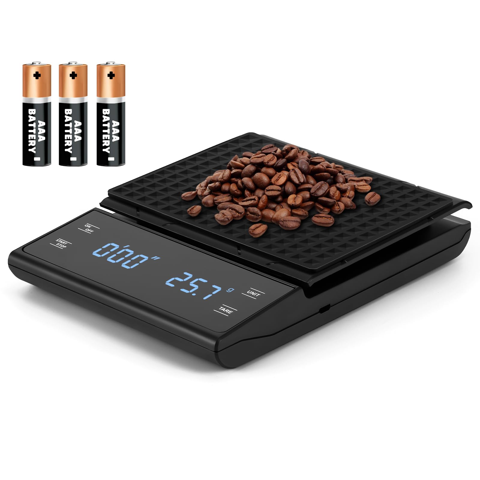 Viitech Kaffeewaage Digitale mit 3 AAA Batterie, Bis 3kg/0,1g, Batteriebetrieben Espresso Waage mit Timer, Multifunktionale Waage Küchenwaage für den Heimgebrauch in der Küche und im Büro