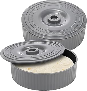 2 Pack Tortilla Warmer, 8.5 x 2.5 Inch Tortilla Server with Lid, Taco Holder for Party, Pancake Keeper Perfect for Keeping Tortillas, Waffles Warm, Microwave Safe, Gray
