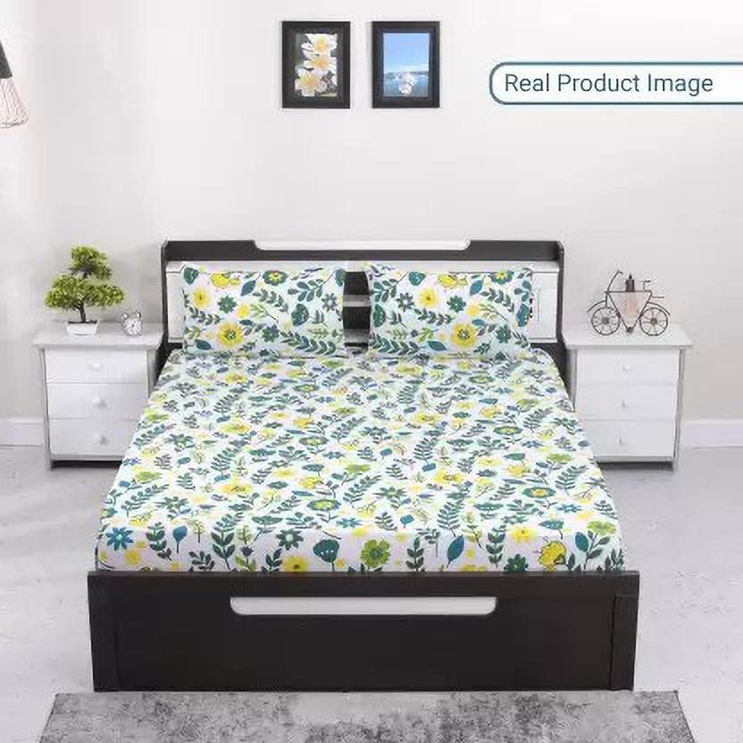 Image of La Verne104 TC 100% Cotton Jaipuri Rjasathani Hand Print Bedsheet with 2 Pillow Covers