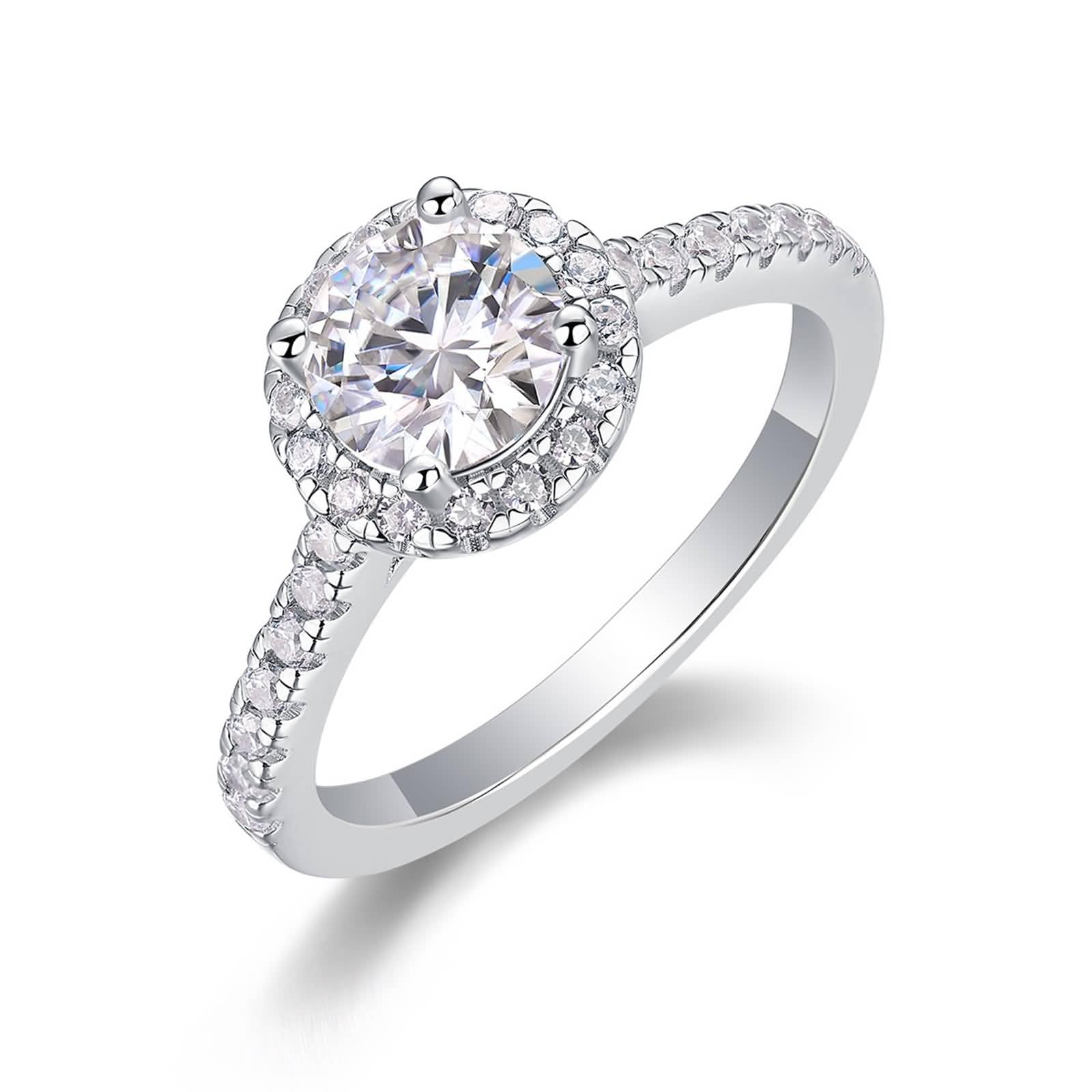 Halo Obrączki ślubne z białego złota 750 dla kobiet z 1 ct moissanit, pierścionki zaręczynowe damskie, 9K/14K/18K białe złoto/Pt950 platyna, rozmiar 47 (15,0)-65 (20,7)