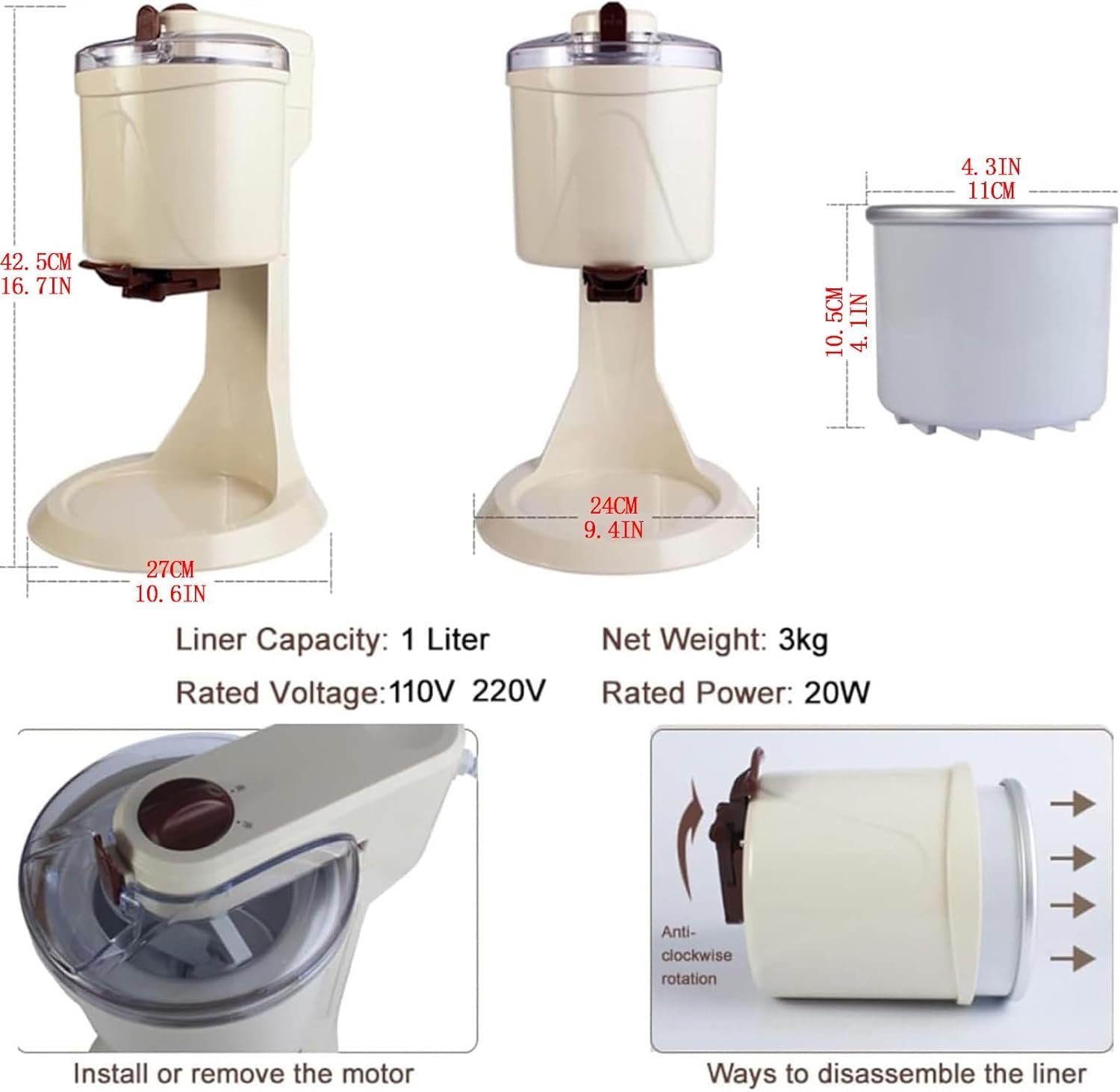 Máquina Automática para Hacer Helado, 1000ml con Tanque Interno, Hace 7-8 Cucuruchos, Almacenamiento Fácil en Congelador, Gelato y Sorbete Casero, Ciclo Rápido 30 Minutos,Light Green