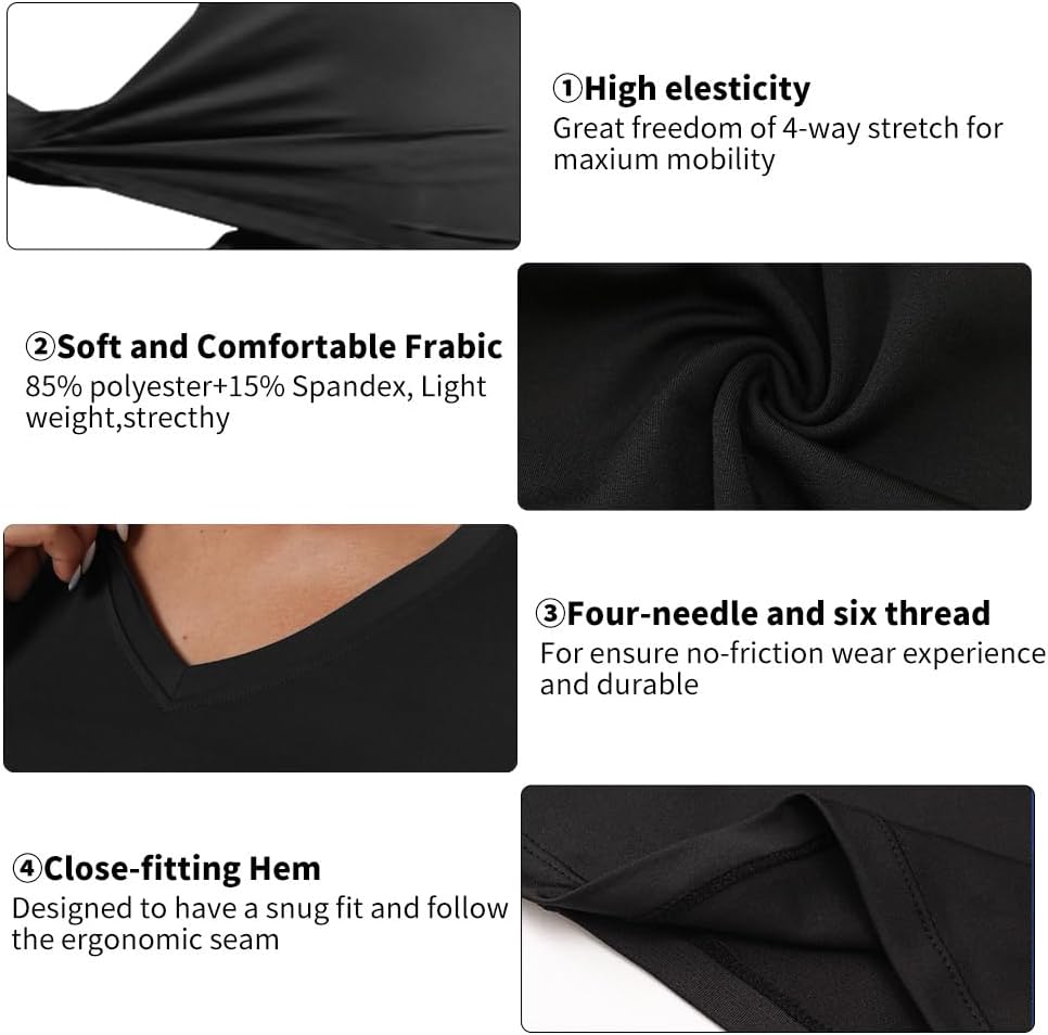 Women's Workout Shirts V Neck Long Sleeve Athletic Compression T Shirt UPF 50+ Sun Dry-Fit Yoga Base Layer Gym Running Top - Image 6