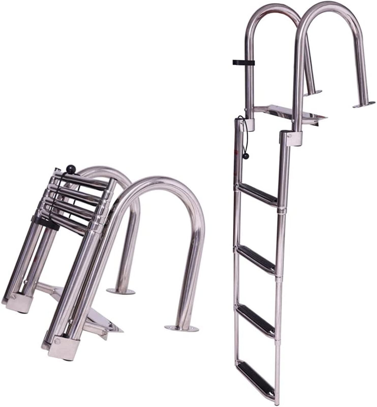 KAOLALI Escalera Piscina Escalera de Barco​ Plegable 4 Peldaños Acero Inoxidable con Entrada Trasera, Telescópica (Capacidad 200 kg)