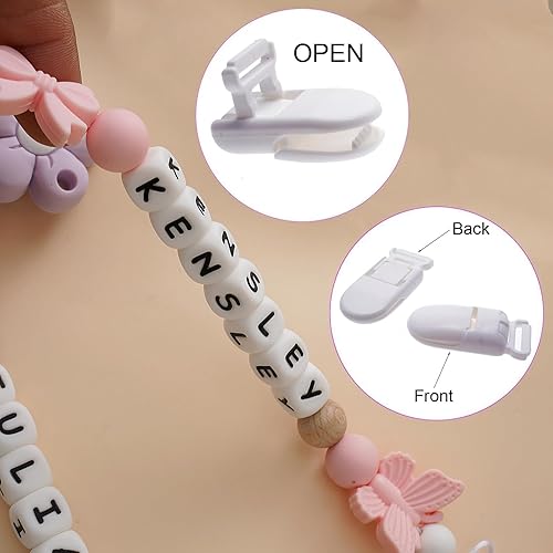 Miniatura 3 de Clip personalizado para chupete con nombre, soporte para chupete personalizado con nombre, juegos de regalo para bebés recién nacidos (mariposa)