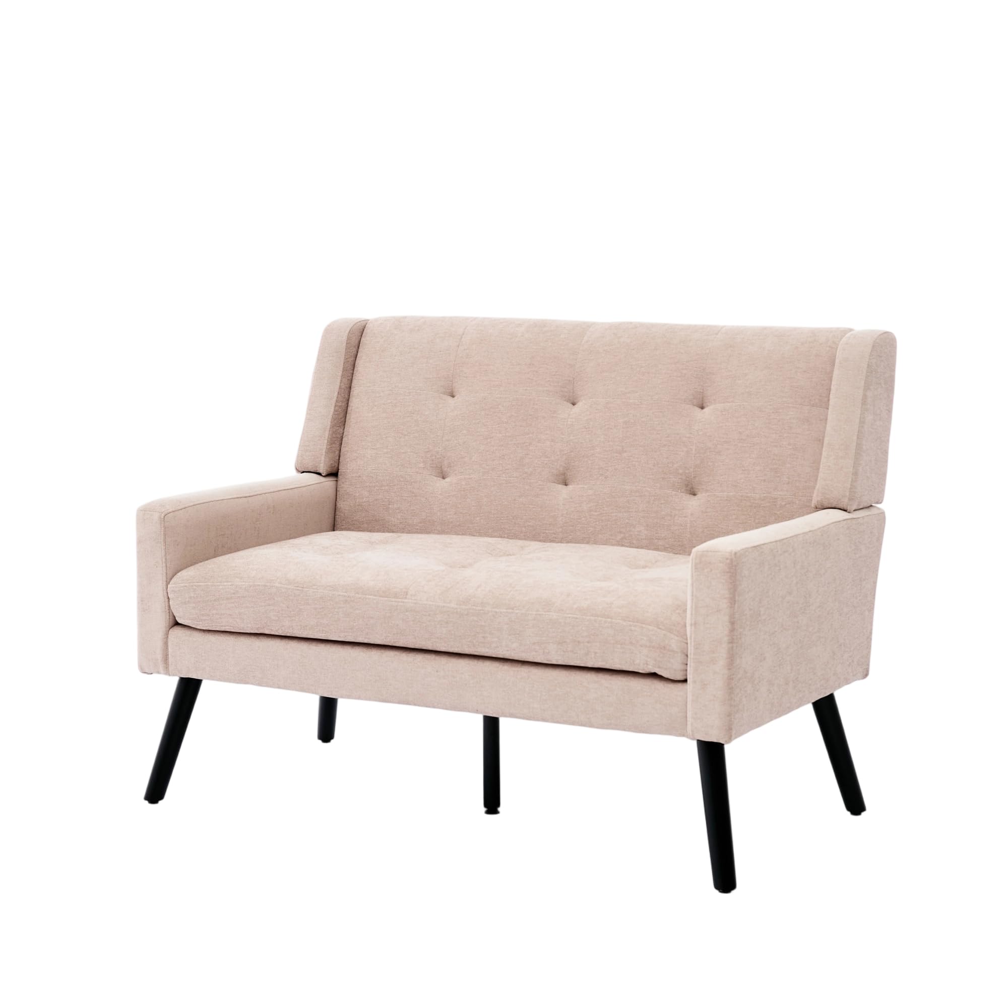 Mid-Century 47 Small Loveseat Sofa Plush Linen Fabric with Button Tufted High Back and Solid Wood Legs for