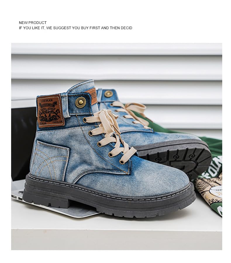 Men Fashion Sneakers for Men High Top Lace-up Shiny Shoes for Motorcycle High-top Denim Large Size Sneakers4