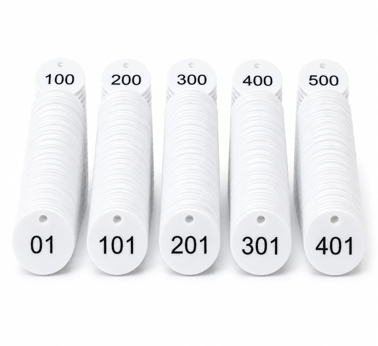 MOREL (1 to 500) Numbered Token Coins, White, Plastic, Round, 35 MM, with Hole, Set of 500 for Shop, Board Games, School Queue Management & Plant and Farm Animal Numbering.-image-25