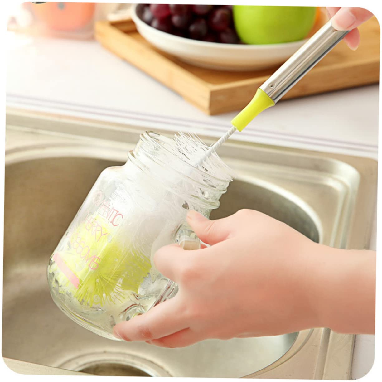 Cabilock 2pcs Colorful Long Handle Bottle Brush Flexible Round Head with Stainless Steel Handle for Efficient Washing of Bottles Mugs and Random Colors Random Color