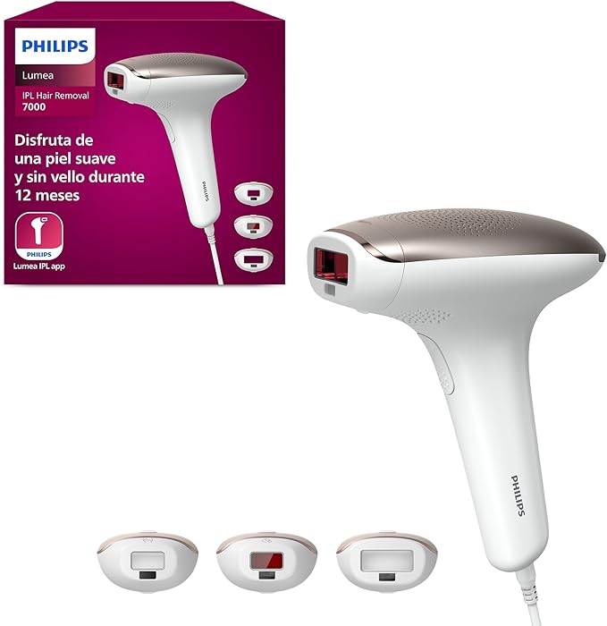 Philips Lumea Serie 7000, Depiladora Luz Pulsada, IPL, Piel Suave Desde Casa, Con Funda, Accesorios para el Cuerpo, Cara y Zona del Bikini, Alternativa a Depilación Láser. SC1999/00