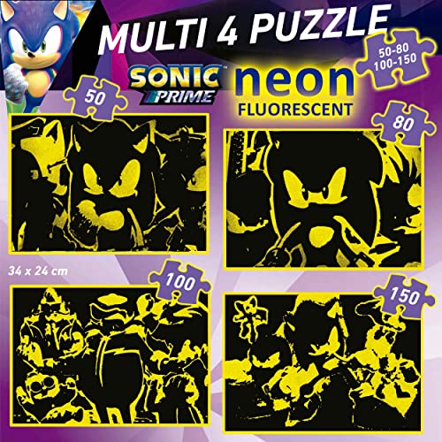 Educa 19631 Multi 4 Jigsaw Puzzles Sonic Prime 50+80+100+150 Neon, Assorted, 34 x 24 cm - Image 4