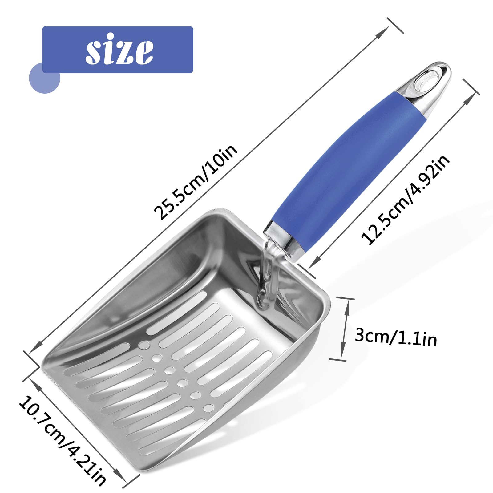 Paletta per lettiera per Gatti in Acciaio Inox, Misura Media, in Metallo, Robusta Paletta in Rete, Facile da Pulire, Adatta per lettiera per Gatti, Blu