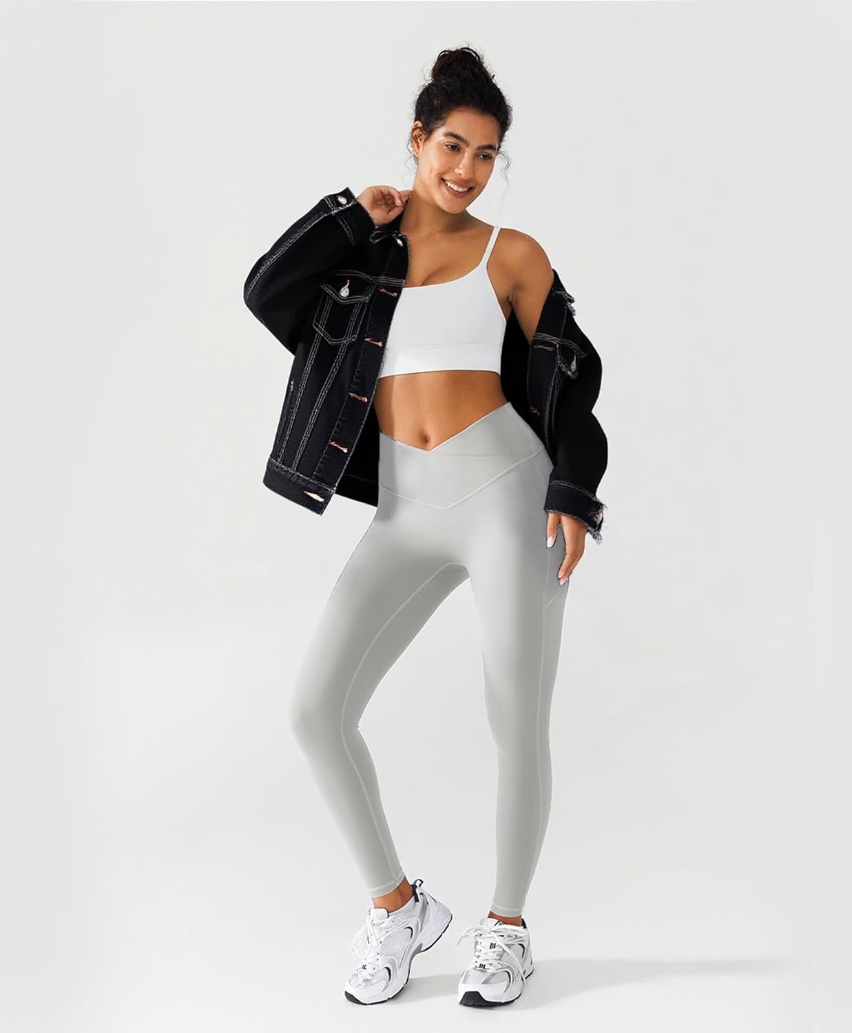 BRXL No Front Seam Leggings for Women Soft V Cross Mid Rise Workout Athletic Gym Lightweight Yoga Pants with Pockets Spandex - Image 2