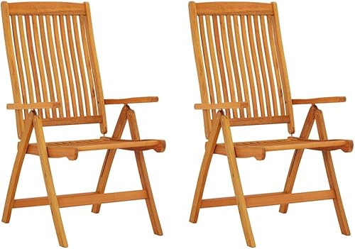 vidaXL Juego de 2 sillas plegables para patio, construcción de madera de eucalipto maciza, respaldo reclinable de 5 posiciones, diseño que ahorra