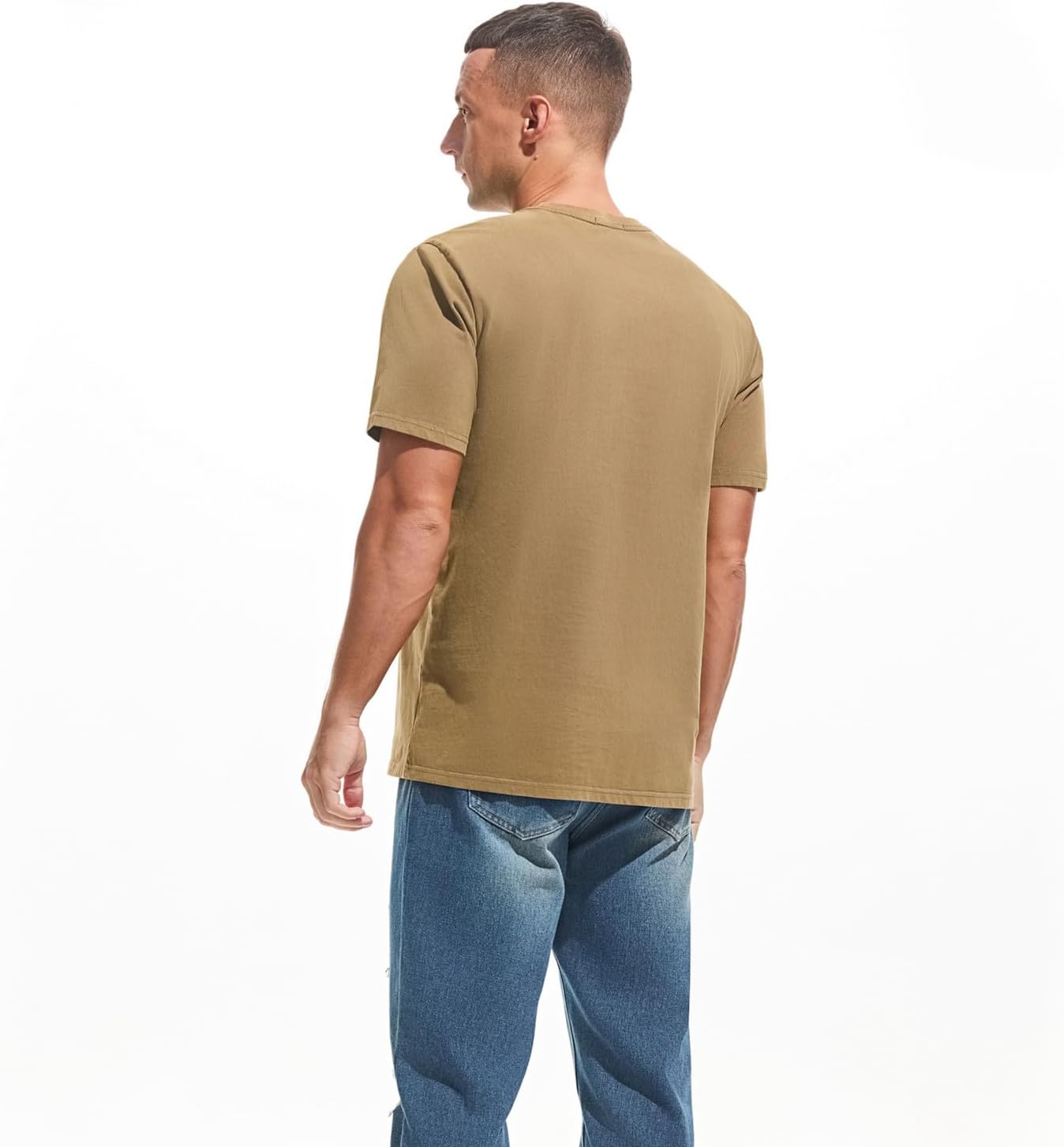 VEIISAR Men's Heavy Weight Crew Neck 100% Cotton T-Shirt - 250g/m² Thick Distressed Washed T-Shirts for Men