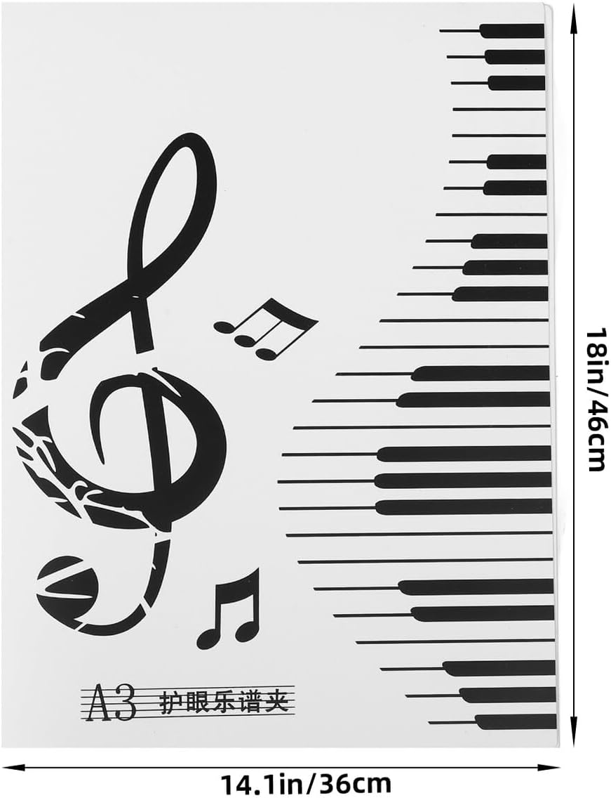 BESPORTBLE A3 Music Sheet Folder for Piano and Band, Plastic Flip Folder with 20 Pages Storage, White Sheet Music Holder for Choir and Marching Band Performances
