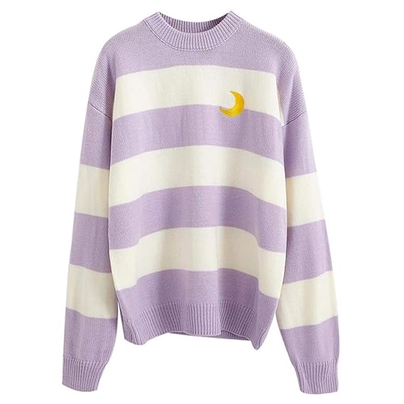 dog dog Women Kawaii Ulzzang College Wind Candy Contrast Striped Moon Sweater Clothing