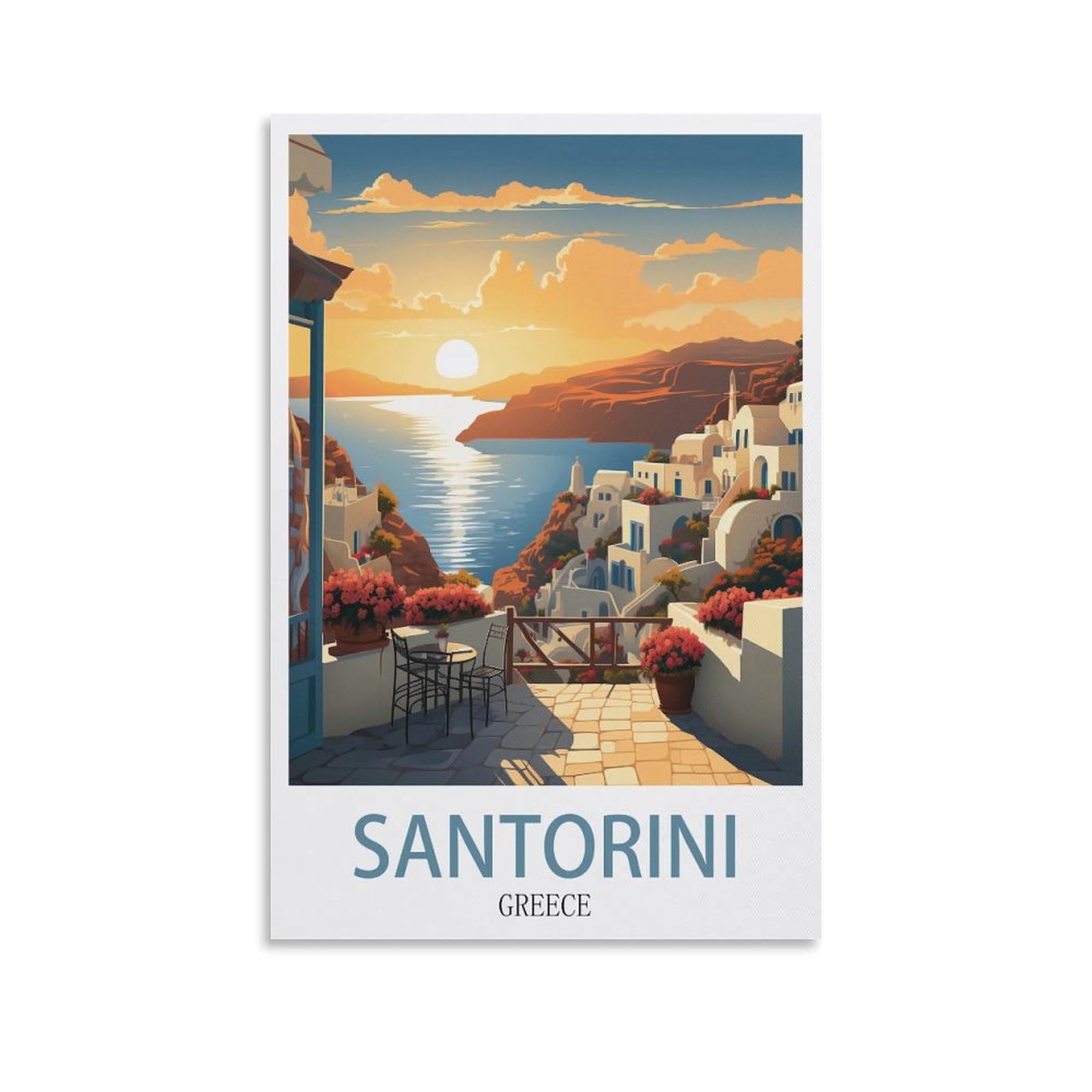 CNAHEIZ Santorini Greece Vintage Travel Poster Coast 16x24inch(40x60cm) Canvas Wall Art Print Painting for Wall Decor Living Room Bedroom