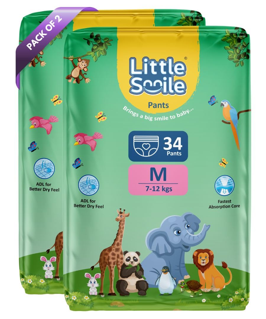 LITTLESMILE Baby Pants Extra Absorb Diapers - Medium -68 Pieces -Pack of 2-image-36