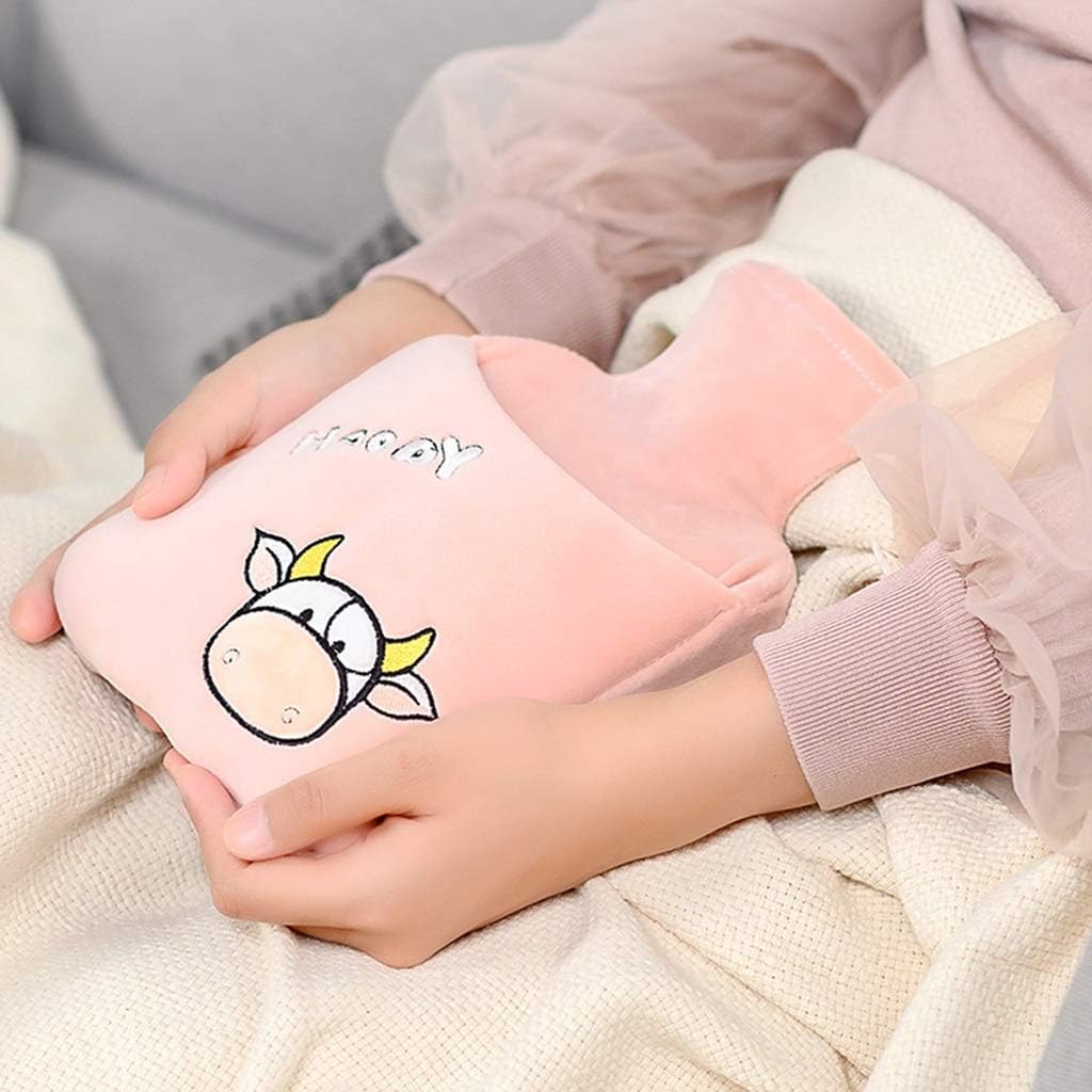 SKUZA Hot Water Bottle,Cows Hot Water Bottle with Cute Fleece Cover Classic Rubber Hot Water Bag Hand Warmer for Adults or Kids (Color : Gray) (Color : Brown)