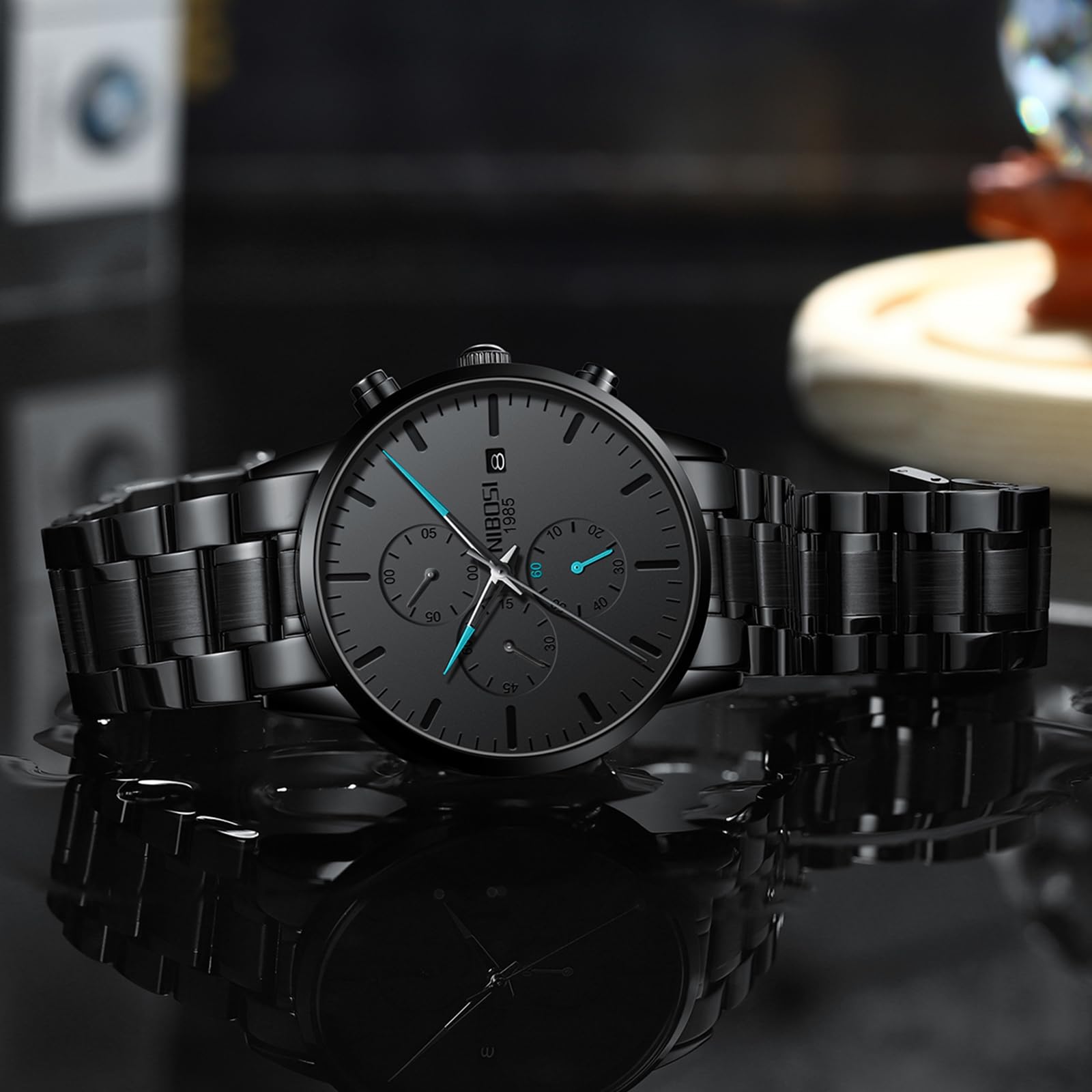 NIBOSI Herrenuhren Analog Chronograph Minimalist Schwarzes mit Datum | Wasserdicht Edelstahl Armband, Business Quarzuhr Militär Casual Uhren für Männer