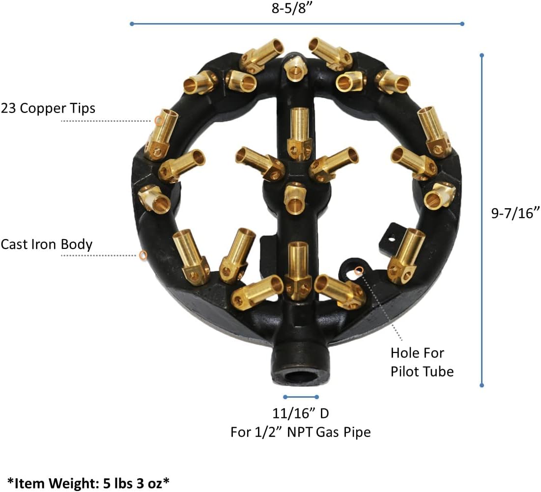 Chinese Wok Range 23 Tips Jet Burner, Copper Tips, Cast Iron Body, Propane Gas WR-JBR23LP