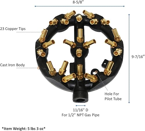 Miniatura 9 de Wok chino rango 23 puntas Jet Burner, puntas de cobre, cuerpo de hierro fundido, gas natural WR-JBR23NG