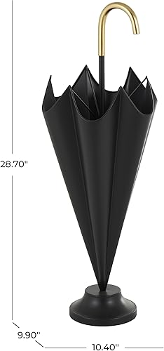 Miniatura 5 de Deco 79 Paragüero de metal con mango dorado y detalles de bola, 10 x 10 x 29 pulgadas, negro