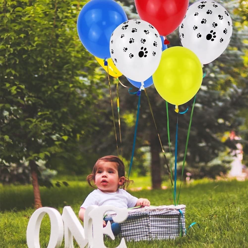 16ft Paw Balloons Garland Kit-12inch Dog Paw Balloon and Red Yellow Blue White Latex Balloon For Patrol Theme Party,Birthday Party,Baby Shower Decorations
