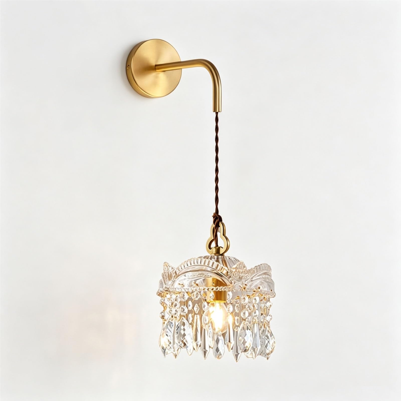 Crystal Wall Sconce Gold Brass Hardwired E14 Wall Light with K9 Shade