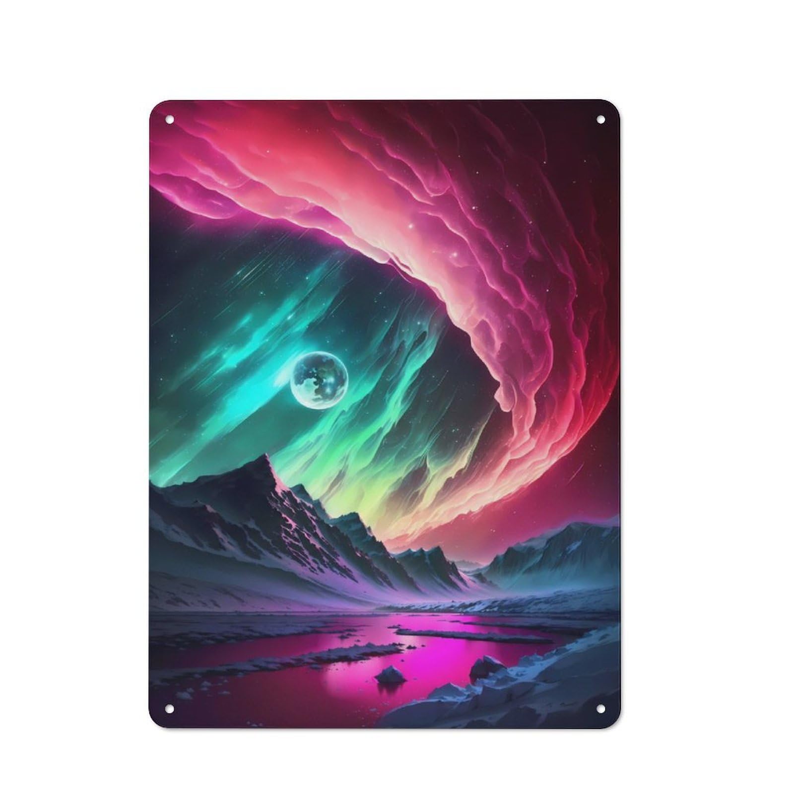 Junmoney Aurora Borealis Landscape Rustic Metal Wall Sign 40X30cm For Café Or Restaurant, Gift Idea At Christmas For Café Owners And Decorators