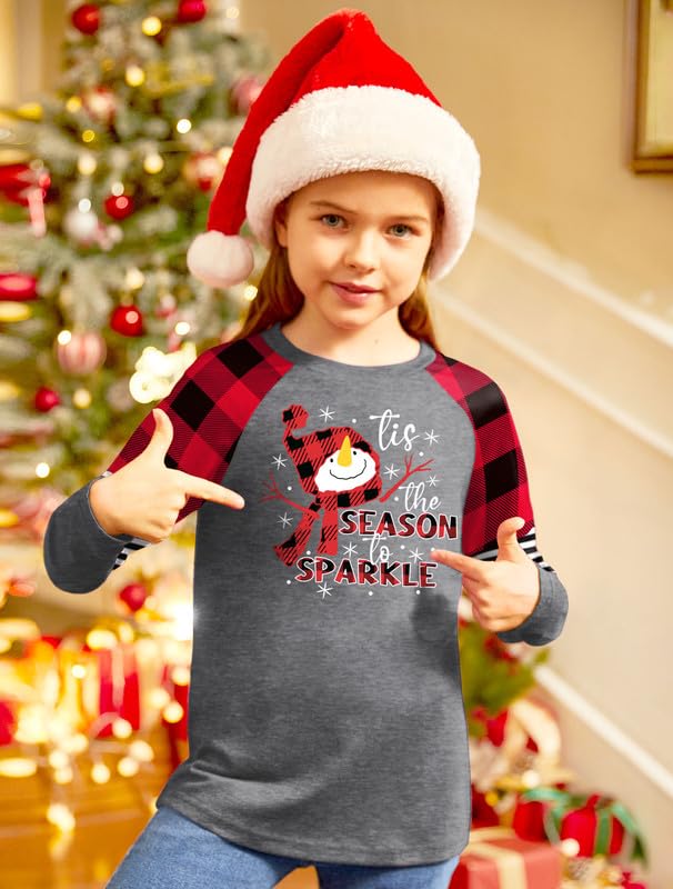 Image of BesserBay Girls Christmas Raglan Shirt Casual Leopard Stripe Patchwork Tunic Top 4-14 Years