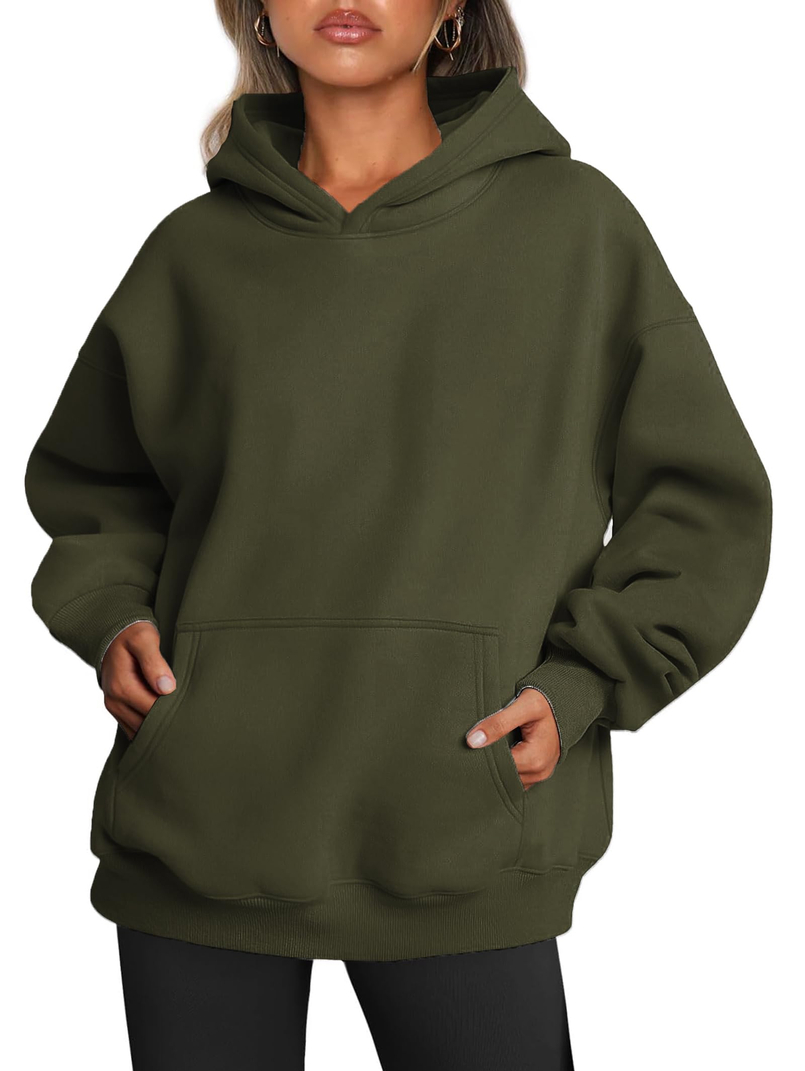 Famulily Oversized Hoodie Damen Langarm Sweatshirt Herbst Winter Thermofleece Tops mit Taschen S-XL