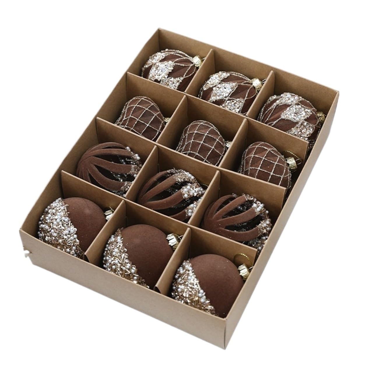 Baumschmuck Weihnachtsbaumschmuck Samtkugeln 12 Stück Kunststoff Bruchsicher for Aufhängen Weihnachtskugeln(Brown)