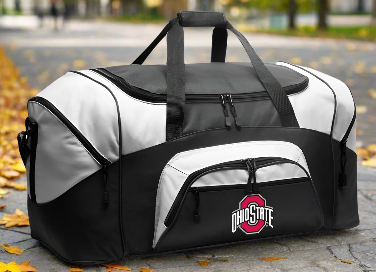 DELUXE Ohio State University Suitcase Duffel Bag or LARGE OSU Buckeyes Gym Bag Gear Duffle (Black)