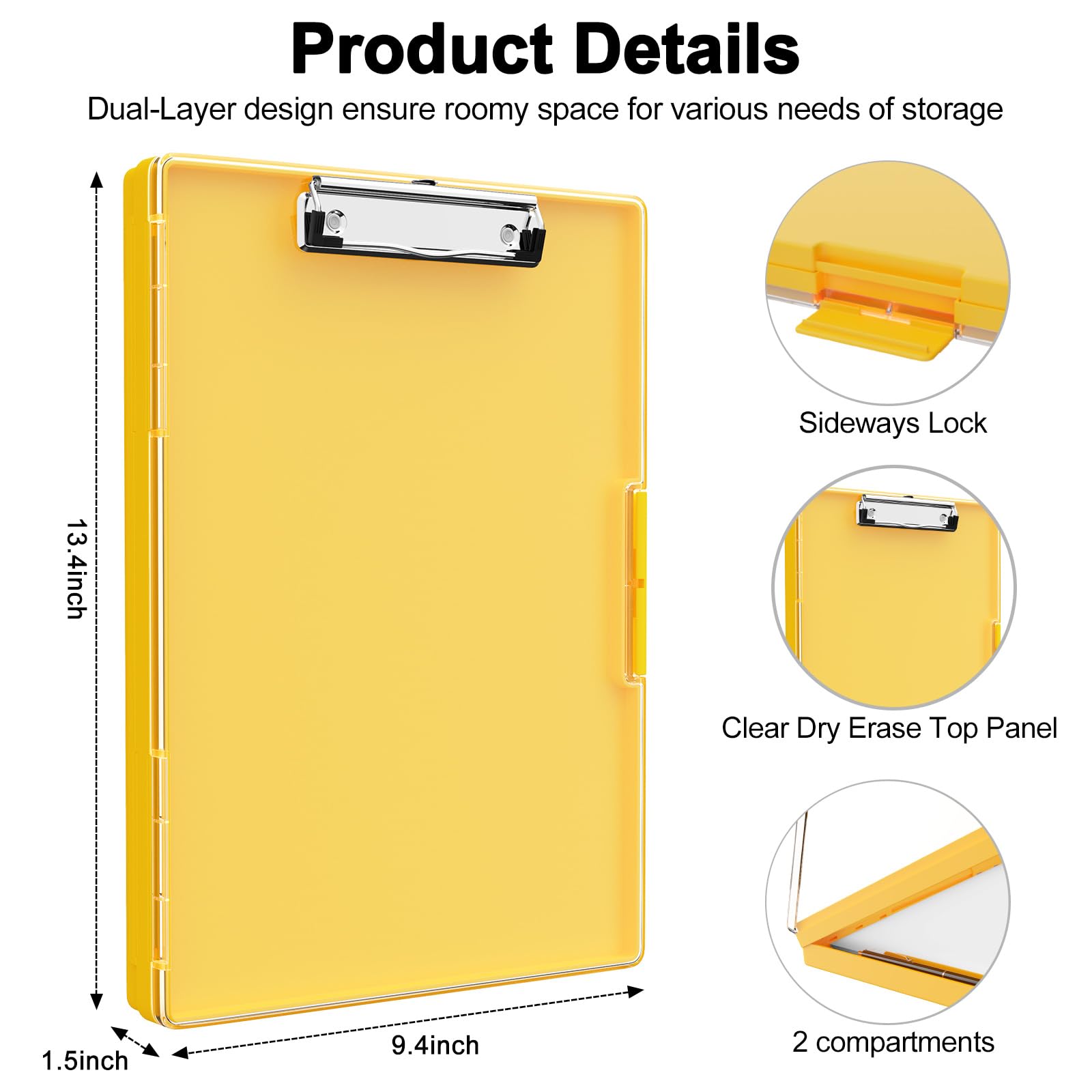 Piasoenc Clipboard with Storage, 8.5 x 11 Clip Boards with 2 Storage Case and A4 Paper Folder, Clear Dry Erase Top Panel - Image 2