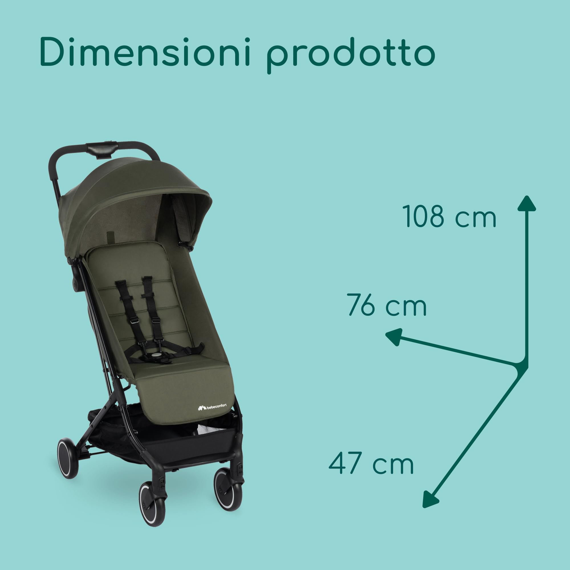Bebeconfort Soko Passeggino leggero 5,6 kg, kompaktowy, składany, 0-3,5 lat, 0-15 kg, zielony mineralny